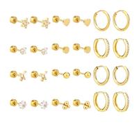 24pz Orecchini per Donna, Orecchini in Acciaio Inossidabile Orecchini a Perno con Parte Posteriore Piatta Impilati Set di Orecchini per Cartilagine per Piercing Multipli (Oro)