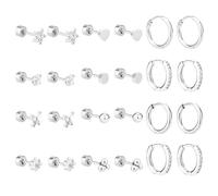 24pz Orecchini per Donna, Orecchini in Acciaio Inossidabile Orecchini a Perno con Parte Posteriore Piatta Impilati Set di Orecchini per Cartilagine per Piercing Multipli (Argento)