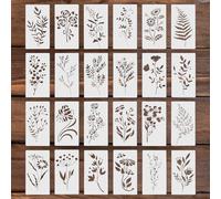 24pz Stencil Fiori Selvatici per Pittura, 24 Disegni Stencil Foglie e Fiori Riutilizzabili Stencil Pittura Floreale Stencil Arte Botanica per Pittura su Legno Creazione Biglietti Decorazioni