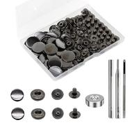 24Set Bottoni Automatici a Pressione, BetterJonny Bottoni a Pressione Metallo Φ17mm Bottoni Automatici in Metallo con 4 Strumenti di Regolazione per Jeans Pelle Cuoio e Tende, Nero