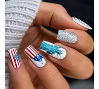 24x 4 Luglio Coperture Complete Stick On Nails Mediuim Square False Independence Day Press On Artificiale