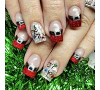 24x/Box French Tip Unghie finte Natale Press on Short Square Artificiali Full Covers Stick on