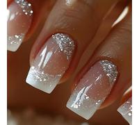 24x/Box Sparkling Full Covers Stick On Nails French Tip Unghie finte Mediums Square Press On Artificiale