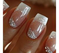 24x/Box Sparkling Full Covers Stick On Nails French Tip Unghie finte Mediums Square Press On Nails Unghie Artificiali