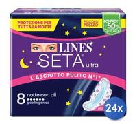24x Bundle Lines Seta Ultra Notte Ali 8 Pezzi Assorbente Made In Italy