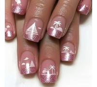 24x Coconut Tree False Nails Velaboat Copertine Piene Scintillanti Artificiali Bastoni Pressa Ovale Corta Accesa