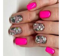 24x Copri Pieni Falsi Chiodi Con Disegni Floreali Pressa Quadrata Corta Chiodi Bastoncini Lucidi Chiodi Acrilici