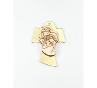 24X Decorazione BOMBONIERA Croce in plexi ORO con SACRA FAMIGLIA 4 cm 16LT