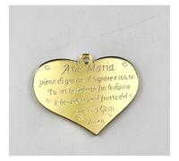 24X Decorazione BOMBONIERA Cuore in plexi oro con preghiera 3 cm 16LP