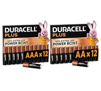 24X Duracell AA + AAA Plus Power Boost (1 Blister Da 12 Batterie AA Fino al 150% di Durata Extra + 1 Blister Da 12 Batterie AAA Fino al 100% di Durata Extra) 24 Pile (LR6/MN1500 + LR03/MN2400)