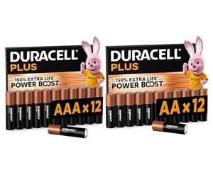24X Duracell AA + AAA Plus Power Boost (1 Blister Da 12 Batterie AA Fino al 150% di Durata Extra + 1 Blister Da 12 Batterie AAA Fino al 100% di Durata Extra) 24 Pile (LR6/MN1500 + LR03/MN2400)