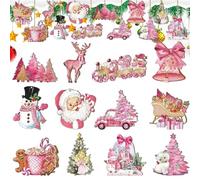 24X Fine Detail HandMade Christmas Decorations, Vintage Wooden Christmas Decorations, Wooden Christmas Tree Ornament With String, Hanging Ornaments Decoration Christmas Character Decoration
