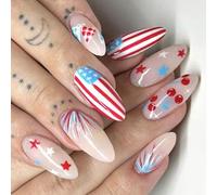 24x Indipendence Day Artificial Nails Mediums Per Mandorle Copertine False Nails 4 Luglio Pressa Stick On On