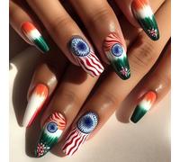 24x Indipendence Day False Nails Ballerinas Premere Copertine Complete Strisce Acriliche Lucide.