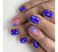 24x Indipendence Day False Nails Nails Artificiali 4 Luglio Coperture Complete Attaccano A Cortometraggi Quadrati