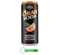 24x Oransoda L'Originale Aranciata Italiana - Bevanda Analcolica Gassata con Arance Siciliane - Lattina 33cl + Portachiavi Beni Culinari in Omaggio