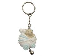 24X Portachiavi resina Orsetto celeste con campanella 7 cm BOMBONIERA 0PA1