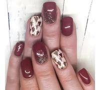 24x Press On Nails Short Short Square Artificial Coperture Piene Scintillanti Stick On Christmas False For Woman