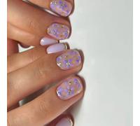 24x Pressa Scintillante Nails Punte Francese Finori Copertine Piene Bastoni Acrilici Quadrati Corti 24x Fiori