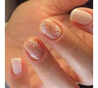 24x Punta Francese Copri Pieni Copertine False Flowers Dolci Premere Unghie Short Stick Short Stick On Acrilic Per Quotidianamente