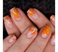 24x/Scatola Autunno Premere Su Unghie Corte Coperture Piene Unghie Finte Foglie D'acero Stick On Unghie Manicure Forniture