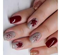 24x/Scatola Foglie d'Acero Unghie Finte Ringraziamento Autunno Premere sulle Unghie Unghie Artificiali Breve