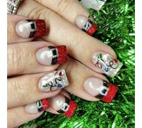 24x/Scatola Unghie Finte Con Pizzo Francese Chiodi Quadrati Da Imprimere Natale Copertine Complete Da Incollare Su Unghie Glitter Artificiali