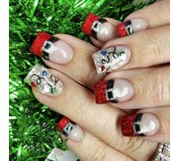 24x/Scatola Unghie Finte Con Pizzo Francese Chiodi Quadrati Da Imprimere Natale Copertine Complete Da Incollare Su Unghie Glitter Artificiali