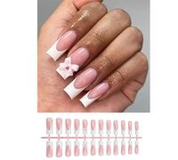 24x / scatola Unghie finte con punta francese Fiocchi 3D Copertine complete Attacca supporti Pressa a bara lunga forniture per manicure