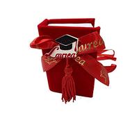 24x Scatole Libro Laurea Rosso in cartoncino Vellutato Applicazione Tocco e Pergamena con Fiocchetto Rosso Bomboniera Porta Confetti Tocco 8 x 5,5 x 3,5 cm