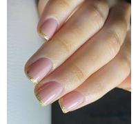 24x Short Square False Nails Spolta Francese Stick Artificiale Pressa Acrilico Scintillante