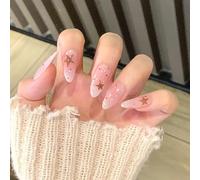 24x Stella Polka Puntini Premere Su Unghie Dolce Bastone Su Mandorla Artificiale Francese Falso Per La Donna
