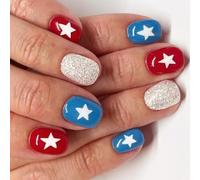 24x Unghie Artificiali A Forma Stella Corte E Con Copertura Finte 4 Luglio Attaccate Giorno Indipendenza Premere
