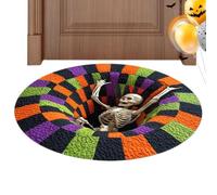24x24in Ghost Skeleton Non-Slip Carpet Halloween Optical Illusion Rug | Halloween Welcome Door Mat for Home Bathroom Kitchen Entryway Hotel Holiday Party Living Room Bedroom