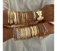 25/18/15/6 pezzi Set di braccialetti alla moda, minimalisti, eleganti e delicati, con design retrò, cuori geometrici, strass, fiori, nodi, catene, perle, lettere d'amore, texture goffrata, catena a se