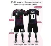 25-26 2 pezzi/Set Uniforme da calcio per ragazzi con stampa integrale nera effetto burnout, personalizzazione nome & numero/maglia club più venduta, stile giocatore sportivo con stampa integrale, set 