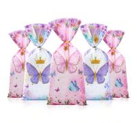 25/50/100 pezzi Sacchetti regalo con farfalle viola e rosa e corda attorcigliata, forniture per confezioni a tema farfalle viola e rosa per feste di compleanno e festa di nascità, forniture per confez