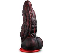 25 × 7,5 cm XXL Dildo Gigante Realistico con 2 Grande Nodi e Protuberanze, Animal Fallo Plug Anale con Ventosa, Sex Toys in Silicone Fantasy Nero Rosso per Uomini Donne Gay BDSM