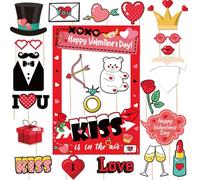25 accessori per foto di San Valentino, romantici cornici per selfie di San Valentino e oggetti di scena per foto di San Valentino, baffi su bastone con bastoncini, decorazioni per matrimoni e feste