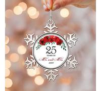 25 anni come Mr. And Mrs. - Ornamento in metallo con fiocco di neve, 25° matrimonio per coppia, anniversario di matrimonio, anniversario ricordo per decorare albero di Natale, anniversario da