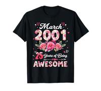 25 Anni Marzo 2001 Floreale 25 ° Compleanno Uomini Donne Maglietta