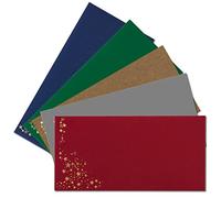 25 buste con stelle metalliche, formato DIN lungo, con chiusura adesiva, set 1, buste in rosso, grigio, verde, blu e carta kraft, con stelle in oro