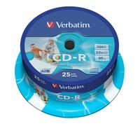 25 CD-R Verbatim PRINTABLE 700MB 52x 80 Min Print STAMPABILI Cake Box 43439
