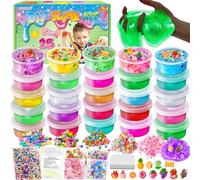 25 colori fai da te Slime Kit Slime Making per ragazze, Crystal Clear Slime, Glow in The Dark Slime con sfere di schiuma aggiuntive, charms, glitter, giocattolo regalo per bambini
