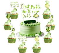 25 decorazioni per torte con sottaceti e scritta in inglese "Last Pickle She'll Ever Tickle" (lingua italiana non garantita), topper divertente per cupcake a tema sottaceto, cetriolo, addio al