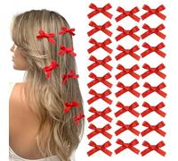 25 fermagli rossi con mini fiocco, 5,1 cm, fiocco bianco, nastro per capelli in raso, accessori per capelli per donne e ragazze
