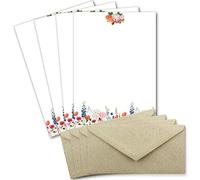 25 fogli di carta da lettere naturale formato A4 con motivo prato floreale multicolore e buste DL in carta ecologica a base di erba, carta stampabile per inviti di nozze