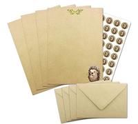 25 fogli di carta per lettere a base di erba A4 beige-marrone con motivo riccio, buste C6 e etichette rotonde con motivo stampabile, per inviti di nozze e compleanno