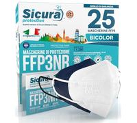 25 Mascherine FFP3 Certificate CE Blu e Bianche Made in Italy BFE ≥99% | PFE ≥99% logo SICURA impresso Mascherina italiana ffp3 SANIFICATA e sigillata singolarmente. 13 Blu + 12 Bianche