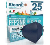 25 Mascherine FFP3 Certificate CE BLU elastici Neri Made in Italy logo SICURA impresso PFE ≥99% | BFE ≥99% Mascherina ffp3 SANIFICATA e sigillata singolarmente
